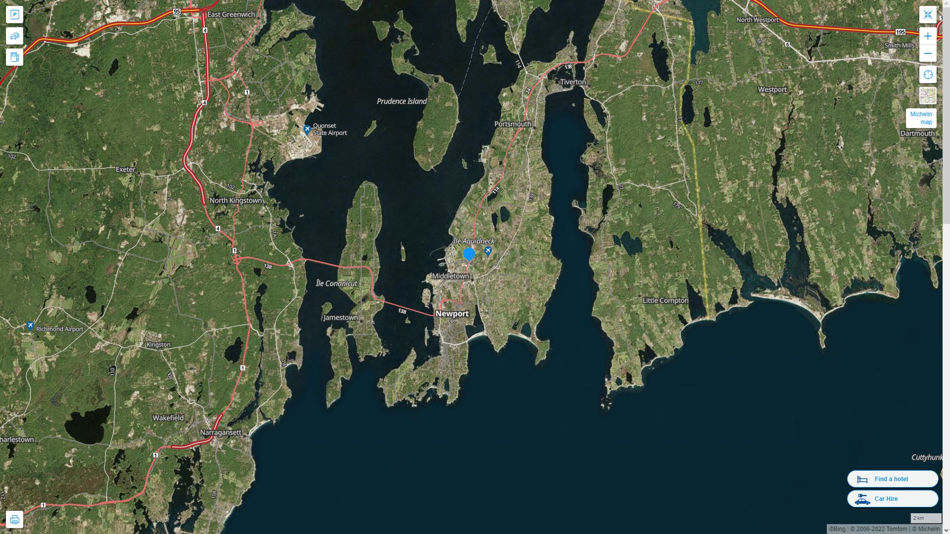 Newport East Rhode Island Highway and Road Map with Satellite View
